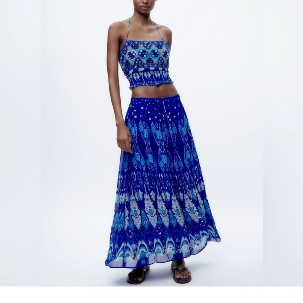 Zara Blue Maxi Skirt Set